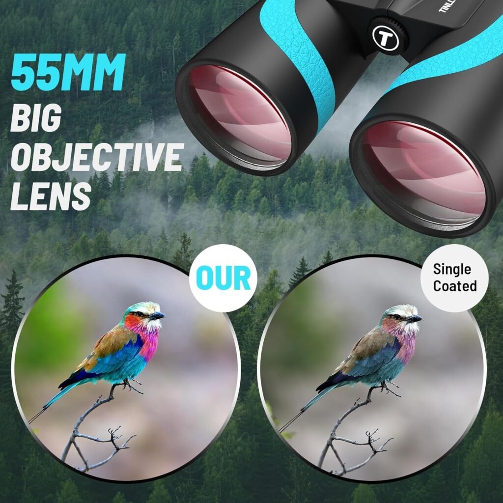 15x55 HD Binoculars for Adults High Powered,8° Wide Angle Binoculars,367/1000yds,BAK4 Prism FMC Lens,IPX7 Waterproof Binoculars for Bird Watching Hiking Travel Sports with Phone Adapter(Blue)