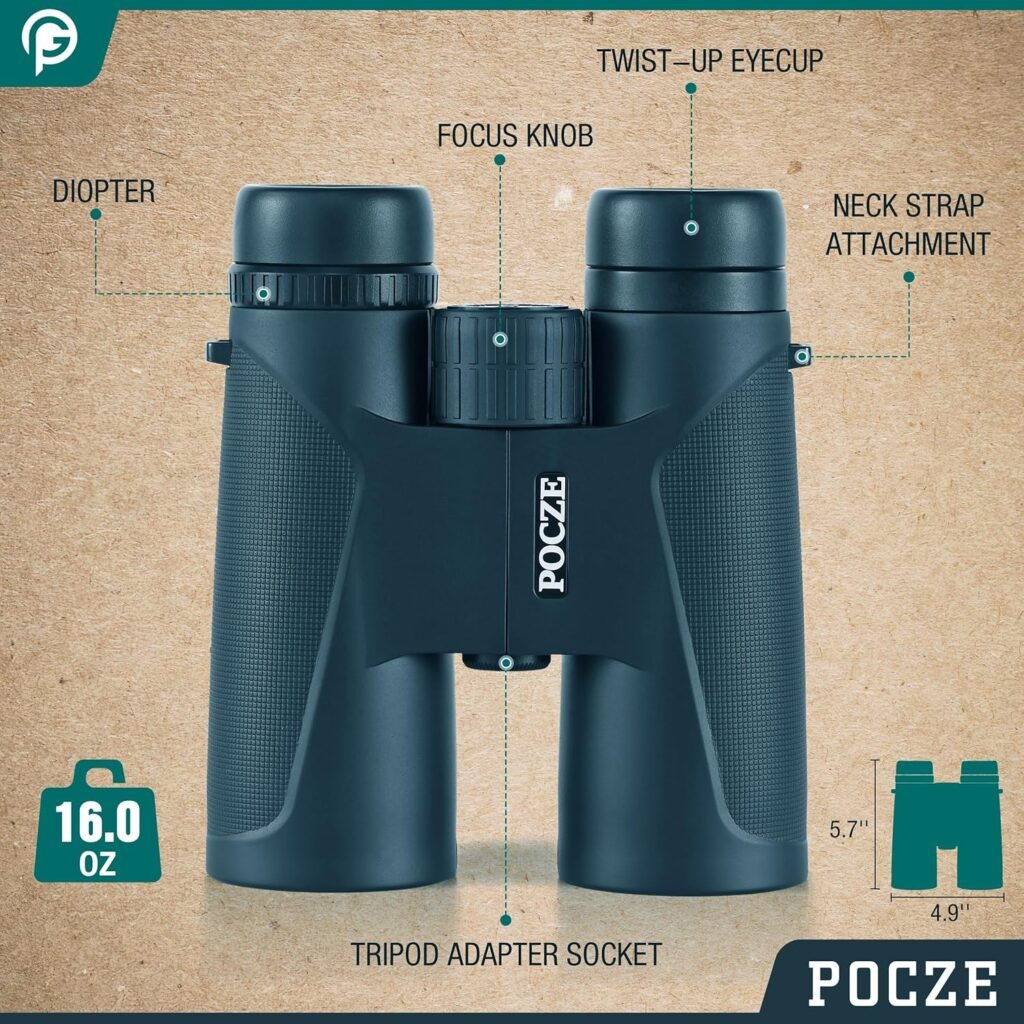 Binoculars for Adults, 12x42 Waterproof and Durable Binoculars with Multi-Coated Optics and Protective Rubber Armor, Lightweight Binocular for Bird Watching, Outdoor Sports, Hunting, Travel