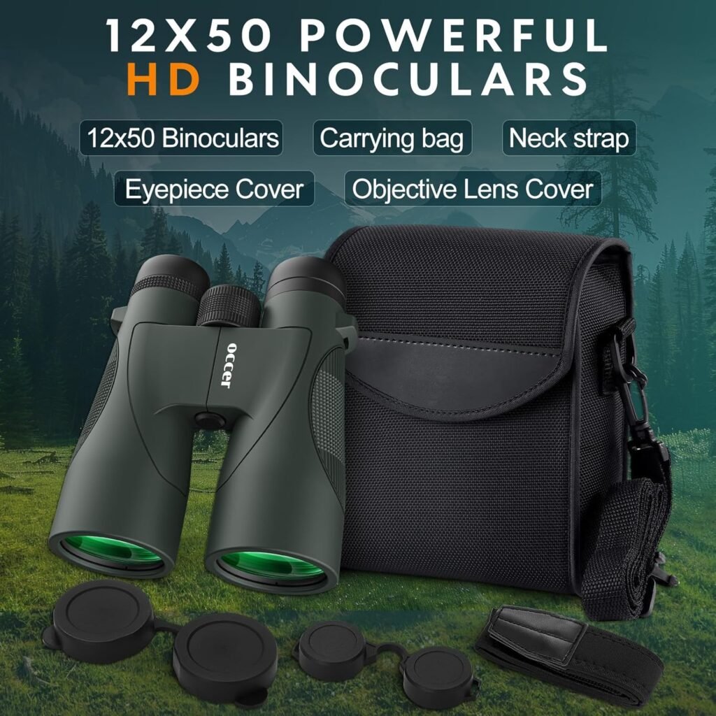 occer 12x50 Bird Watching Binoculars for Adults - HD High Powered Binoculars with Clear Vision - Easy Focus Binoculars with Long Range for Hunting Hiking Travel Cruise Trip Concert Stargazing